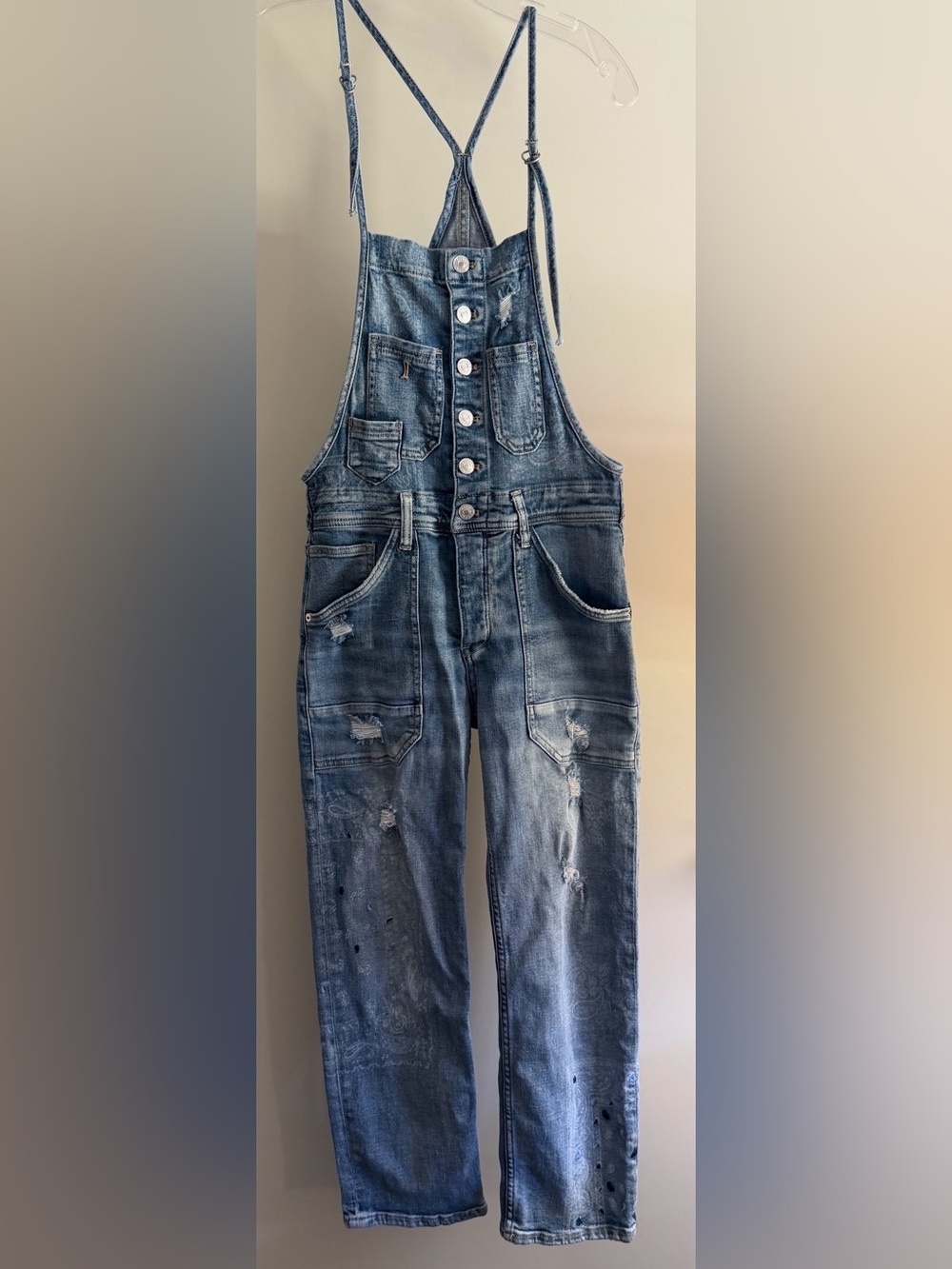 Pilcro Bandana Denim Overalls Anthropologie size 25 petite